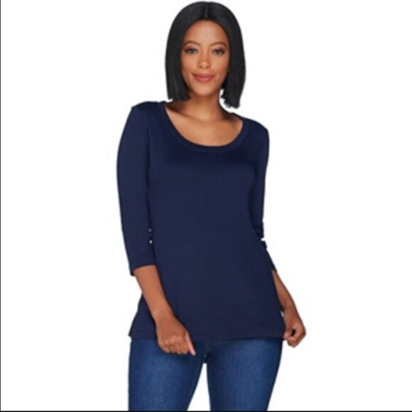 New Isaac Mizrahi Essentials Pima Cotton 3/4 Sleeve Top | Size M - Picture 1 of 8